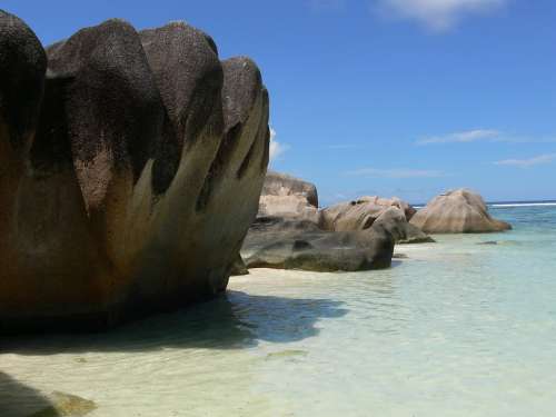 Seychelles Beach Rocks Ocean Landscape