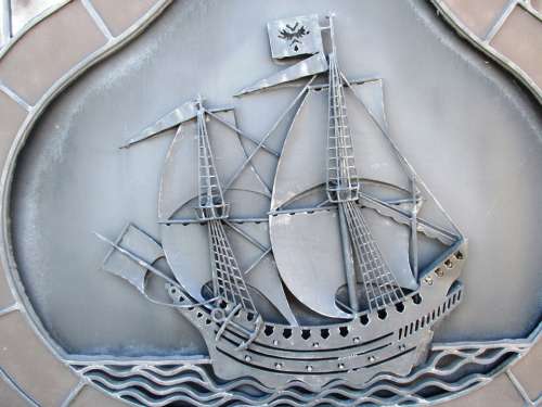 Ship Sailing Vessel Engraving Shield Metal