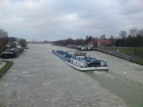 Ship Channel Ice Winter Water Frozen