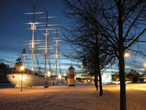 Ship Finland Swan Turku Finnish Landscape Night