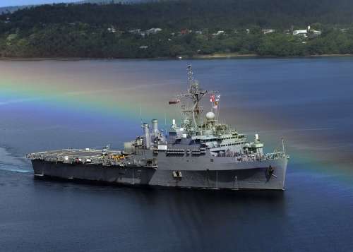 Ship Military Us Navy Bay Harbor Water Rainbow