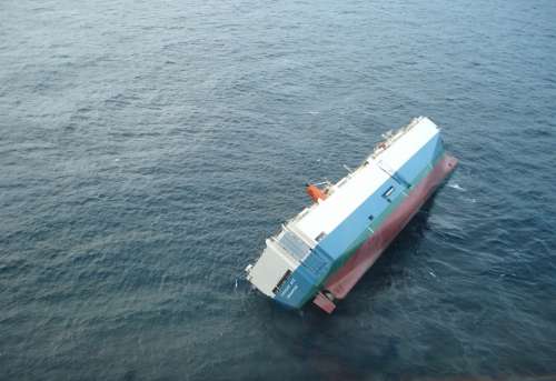 Ship Capsized Listing Turned Over Sea Ocean Water