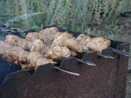 Shish Kebab Mangal Skewers On The Nature Summer