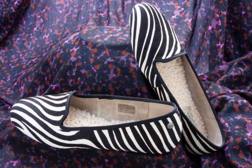 Shoes Slipper Zebra Pattern Fur Lambskin Leather