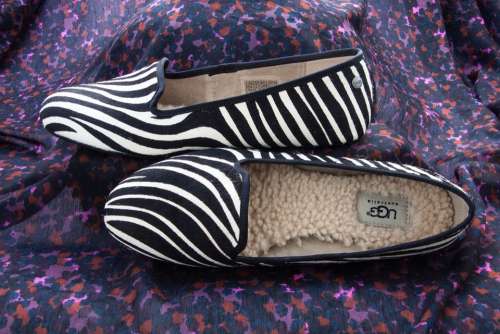 Shoes Slipper Zebra Pattern Fur Lambskin Leather