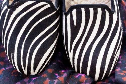 Shoes Slipper Zebra Pattern Fur Lambskin Leather