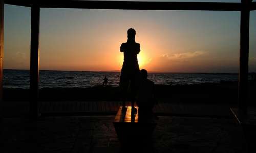 Silhouette People Sunset Summer Sky Sea