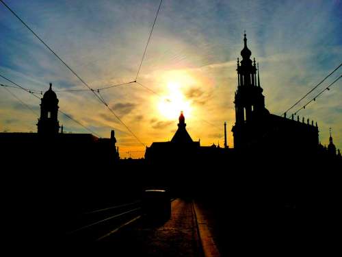 Silhouette Castle And Church Dresden Germany City