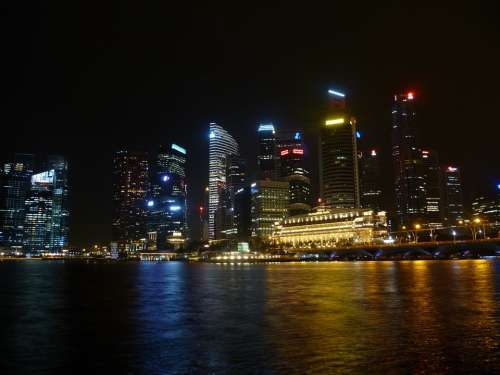 Singapore Skyline Asia Building City Night Water