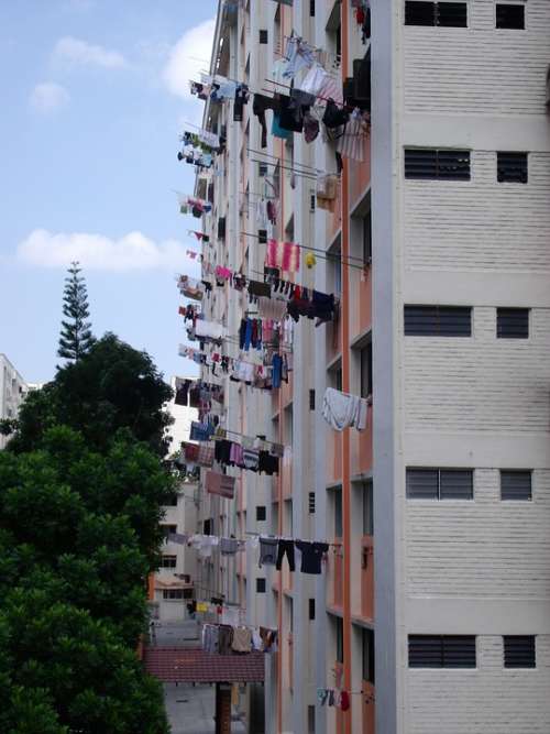 Singapore Laundry Drying Building Facade Sky