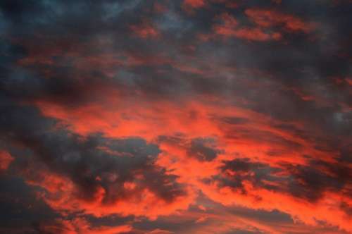Sky Clouds Red Orange Sunset Glow Gleam