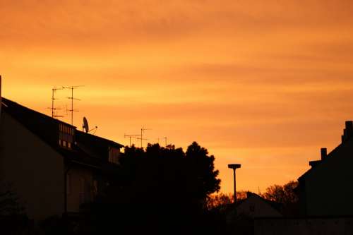 Sky Red Orange In The Morning House Houses Sun