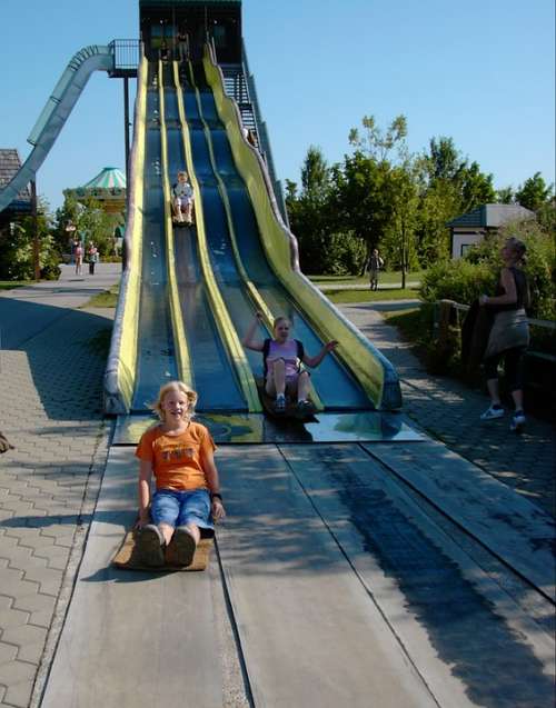 Slide Slip Girl Children Playground Fun Sky Blue