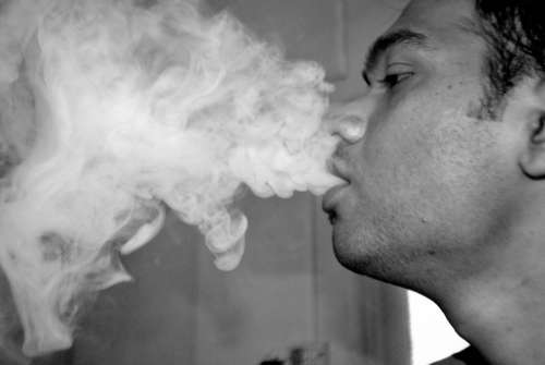 Smoke Guy Blowing Hookah Tobacco Smoking Abuse