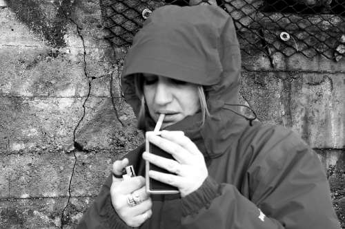 Smoking Portrait Girl Cold Wrap Black And White