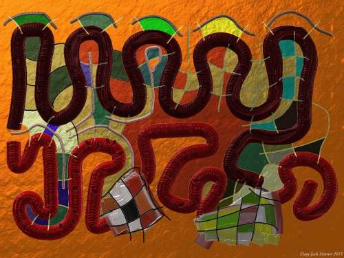 Snake Worm Orange Curves Art Painting Visual