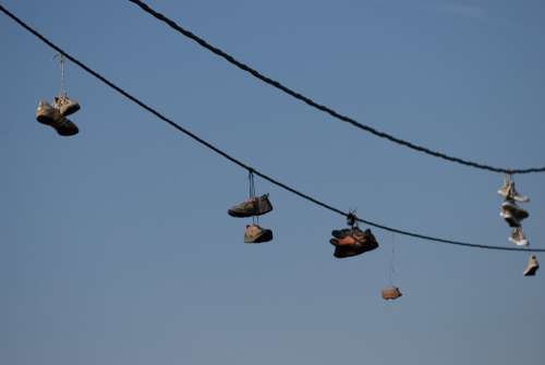 Sneakers Rope Hanging Sky Line Summer Shoes