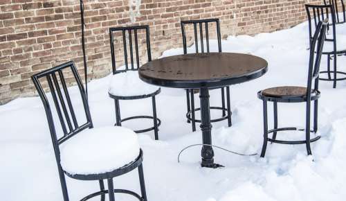 Snow Table Chair White Day Winter Colorado Cold
