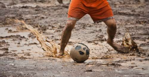 Soccer Wet Rain Football Kids Playing Mud