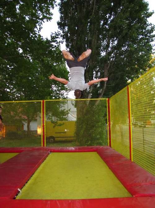 Sports Trampoline Bounce Man Go To Somersault