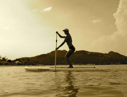 St Barts Sunset Sup Girl Rowing Boat Water