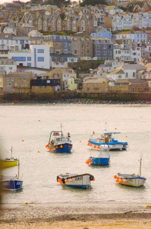 St Ives Cornwall Beach Boats Sea Sand Houses