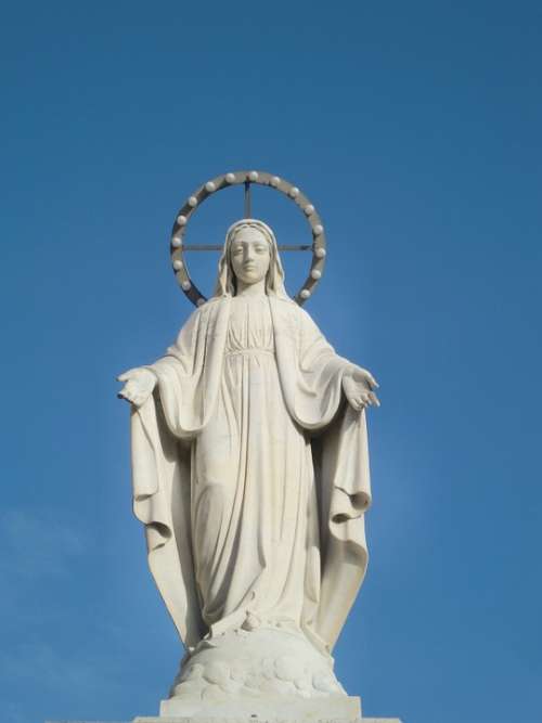 Statue Maria White Halo Sky Holy Madonna