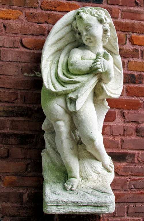 Statue Child Stone Brick Angel Angelic Gray Red
