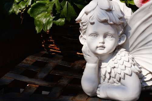 Statue Stone White Angel Face Boy Ornament
