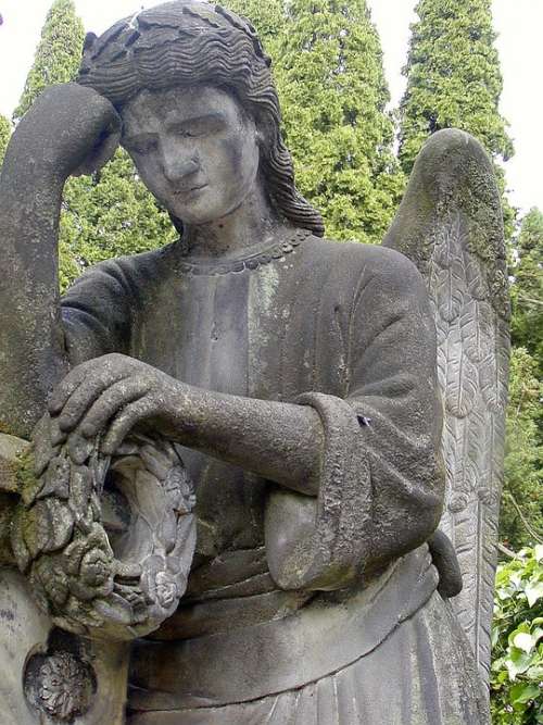 Statue Angel Sadness Cemetery Stone Death