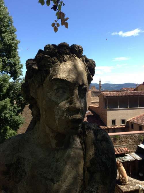 Statue Bust Landscape Florence Art Tuscany