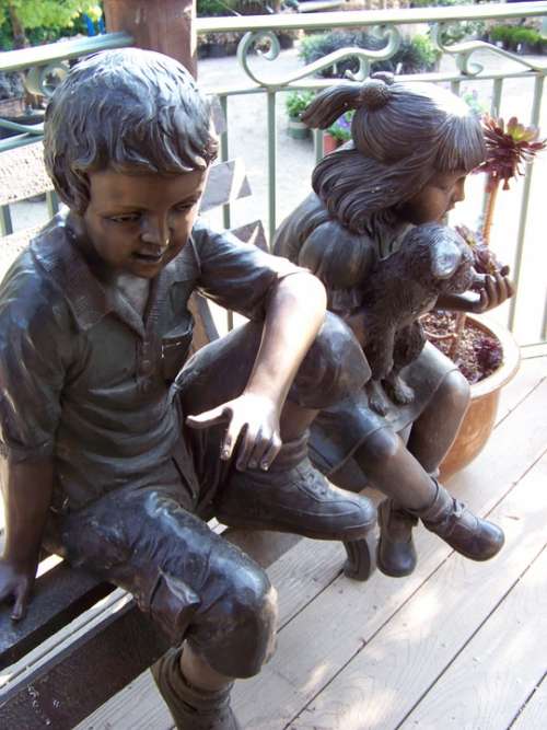 Statue Bronze Children Metal Figurine Garden