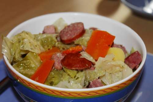 Stew Savoy Cabbage Sausage Carrot Food Tasty