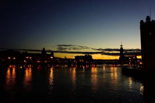 Stockholm Sweden Night View Riverside