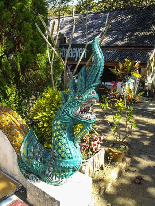 Stone Figure Sculpture Dragon Temple Thailand