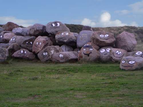 Stones North Sea Denmark Witty Laugh Grin Faces