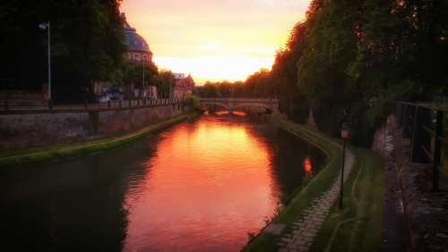 Strasbourg France City Cities Sunset Dusk Evening