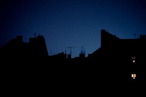 Street At Night Building Shadow Dark Rooftop Lamp