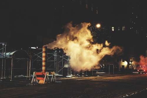 Street New York Gotham Smoke Night Construction