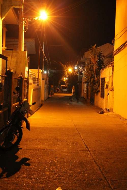 Streetlight Bright Street Night City Nobody Road