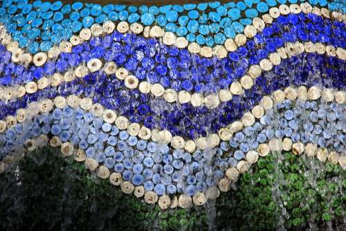 Stripes Blue Fountain Water Bird Peacock Mosaic