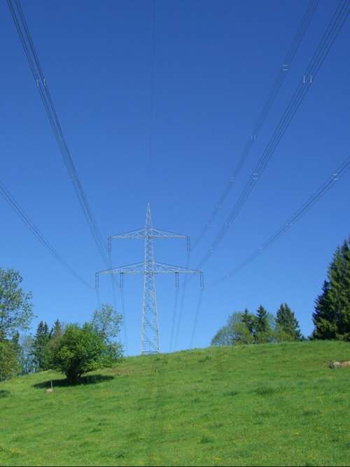 Strommast Power Line Sky Blue High Voltage Energy