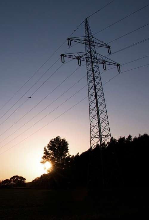 Strommast Power Line Electricity Sunset Sun