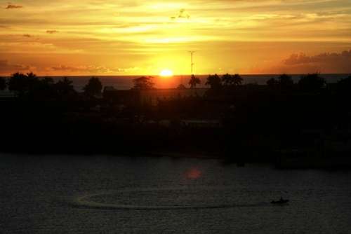 Sun Setting Sun Sunset Water Clouds Sky Sea