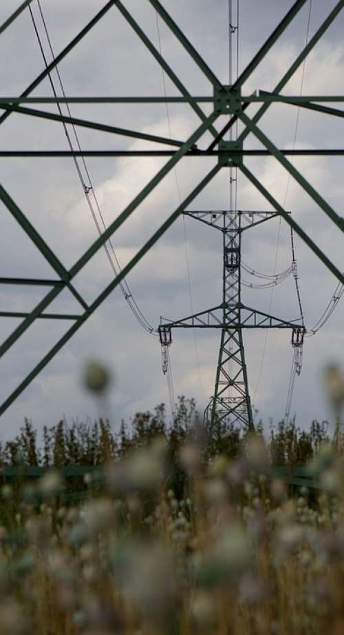 Sun Transmission Towers Wires Lines Tall Summer