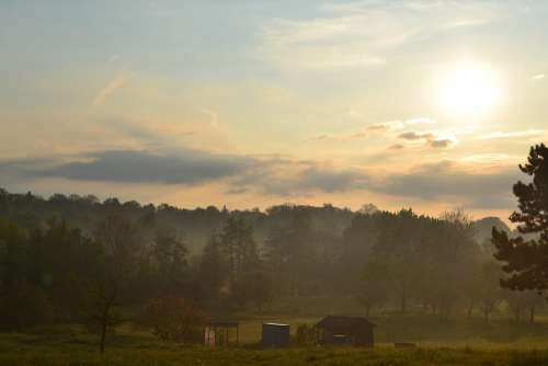 Sun Clouds Morning Meadow
