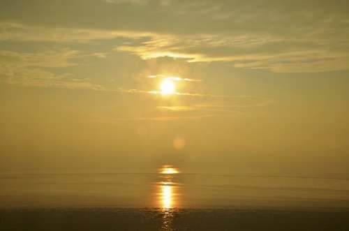 Sun Sunset Baltic Sea Rügen Hazy Foggy