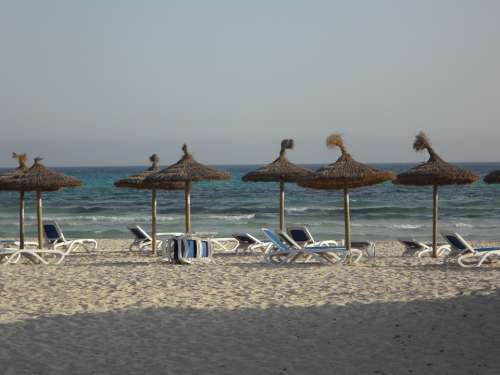 Sun Loungers Parasols Beach Sand Beach Tourism