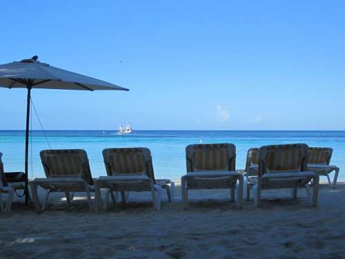 Sunloungers Beach Sea Ocean Vacation Chairs