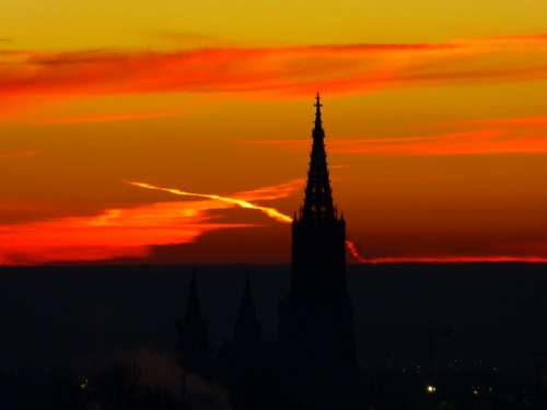 Sunrise Ulm Ulm Cathedral Sky Beautiful Mood